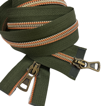 2-Wege-Reißverschluss 85 cm Armygrün Altmessing Pfirsich